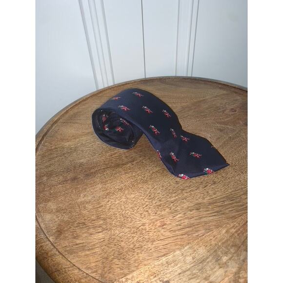 Vintage Hathaway Men's Silk Tie Navy‎ Blue Santa Holiday Print - Picture 1 of 5